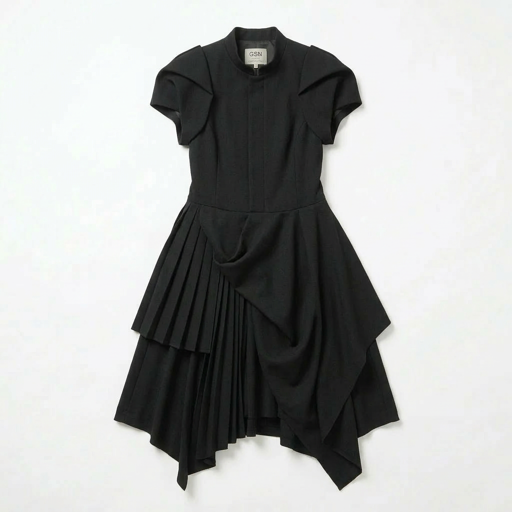 ASYMMETRY PLEATS DRESS